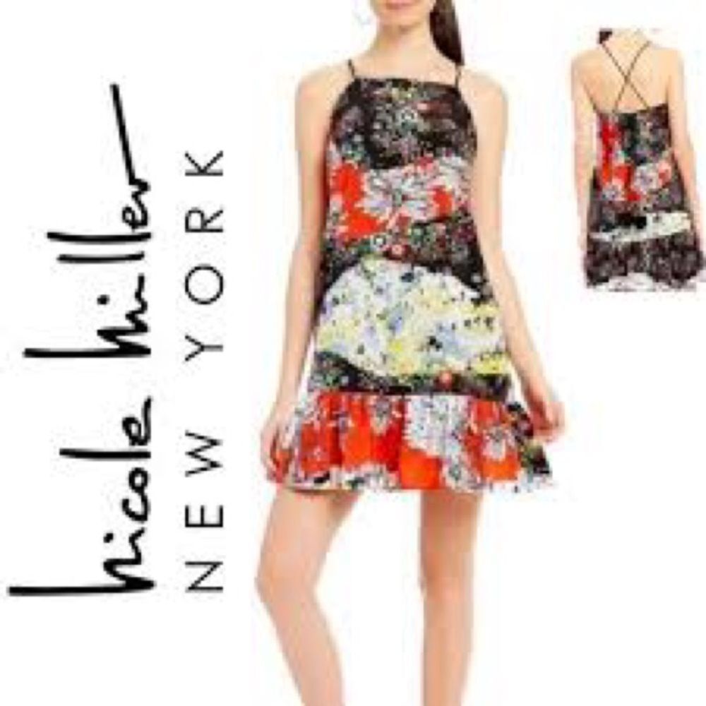 Nicole Miller New-York Spaghetti Straps Floral Print Lined Dress SZ 8